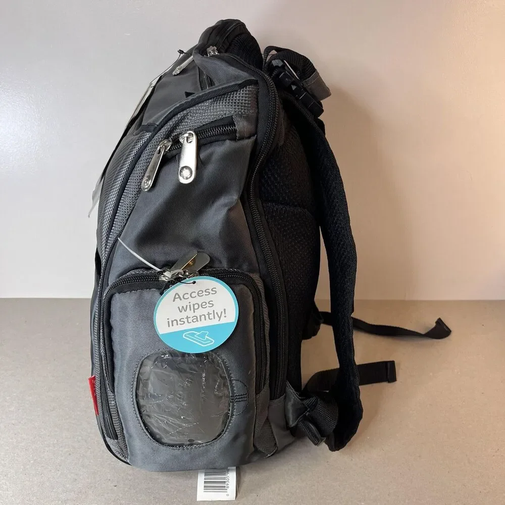 Fisher Price Deluxe Baby Sporty Dark Gray Diaper Bag Backpack Fast Finder New